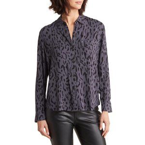 Rails Button Down Hunter Shirt in Diffused Charcoal/Purple-ish Cheetah Print